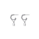 925 Silver Sterling Double Rows Chain Lock Piercing Ear Earrings