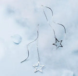 100% 925 Silver Open Star & Waterwave Wave Chain Pull Through Threader Earrings