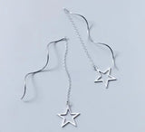 100% 925 Silver Open Star & Waterwave Wave Chain Pull Through Threader Earrings
