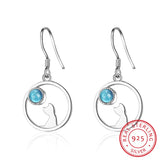925 Silver Glaze & Kitten Cat Open Lucky Circle Hook Earrings