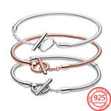 925 Silver Heart T-Bar Snake Chain Bracelet Women