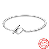 925 Silver Heart T-Bar Snake Chain Bracelet Women