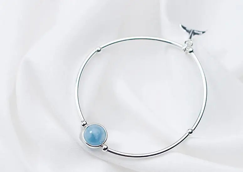 Aquamarine Stone Mermaid Fishtail Cuff Bangle Bracelet