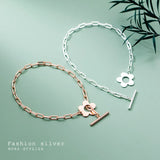 925 Silver Oval Chain Bracelet Flower & Bar C-S4532