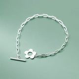 925 Silver Oval Chain Bracelet Flower & Bar C-S4532