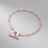 925 Silver Oval Chain Bracelet Flower & Bar C-S4532