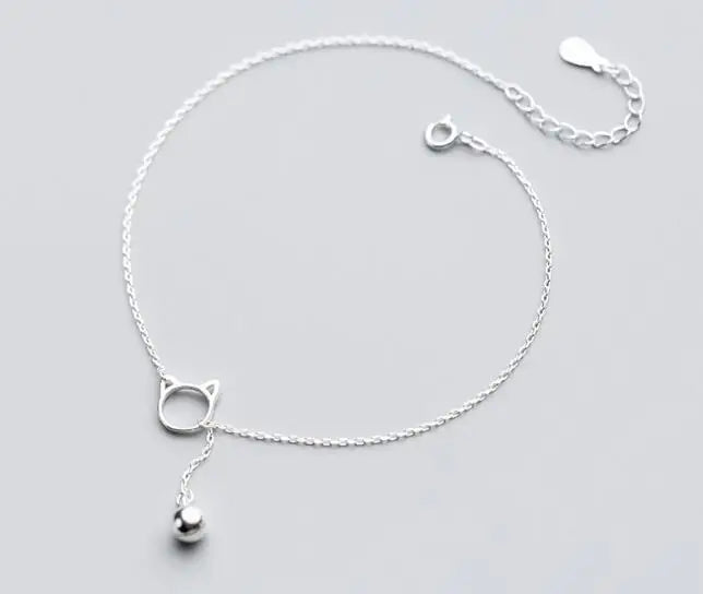 925 Silver Kitten Cat Bell Anklet Bracelet GTLS688
