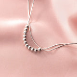925 Sterling Silver Double Rows Polished Lucky Ball Snakebone Chain Bracelet