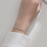 925 Sterling Silver Double Rows Polished Lucky Ball Snakebone Chain Bracelet