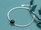 925 Sterling Silver Black Agate Cuban Chain Bracelet