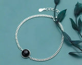 925 Sterling Silver Black Agate Cuban Chain Bracelet