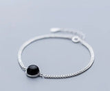 925 Sterling Silver Black Agate Cuban Chain Bracelet
