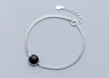 925 Sterling Silver Black Agate Cuban Chain Bracelet