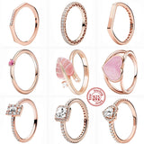 Rose Style Zircon Leaves Heart Round Rings 925 Sterling Silver Jewelry DIY