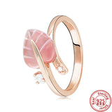 Rose Style Zircon Leaves Heart Round Rings 925 Sterling Silver Jewelry DIY