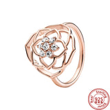 Rose Style Zircon Leaves Heart Round Rings 925 Sterling Silver Jewelry DIY