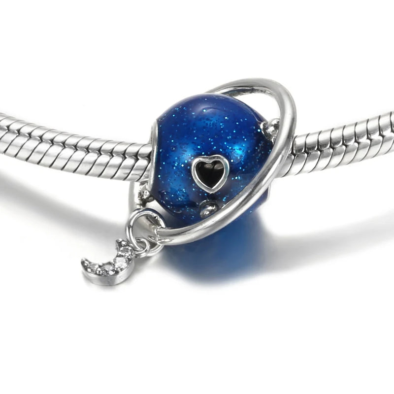 S925 Earth & Moon Dangle Charm for Bracelet DIY Jewelry