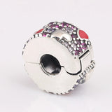 S925 Silver Asymmetric Hearts Of Love With Cryatsl Clip Stopper Charm