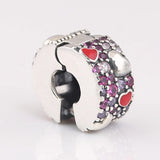 S925 Silver Asymmetric Hearts Of Love With Cryatsl Clip Stopper Charm