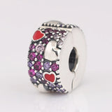 S925 Silver Asymmetric Hearts Of Love With Cryatsl Clip Stopper Charm