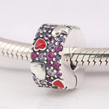 S925 Silver Asymmetric Hearts Of Love With Cryatsl Clip Stopper Charm