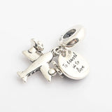 S925 Silver Bead Enamel Airplane Crystal Charm Bracelet