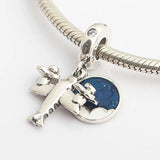 S925 Silver Bead Enamel Airplane Crystal Charm Bracelet