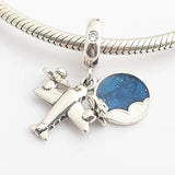S925 Silver Bead Enamel Airplane Crystal Charm Bracelet