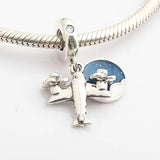 S925 Silver Bead Enamel Airplane Crystal Charm Bracelet