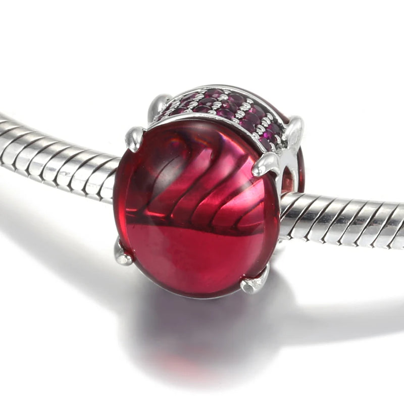 S925 Silver Bead Fuchsia Rose Charm for Bracelet Bangle