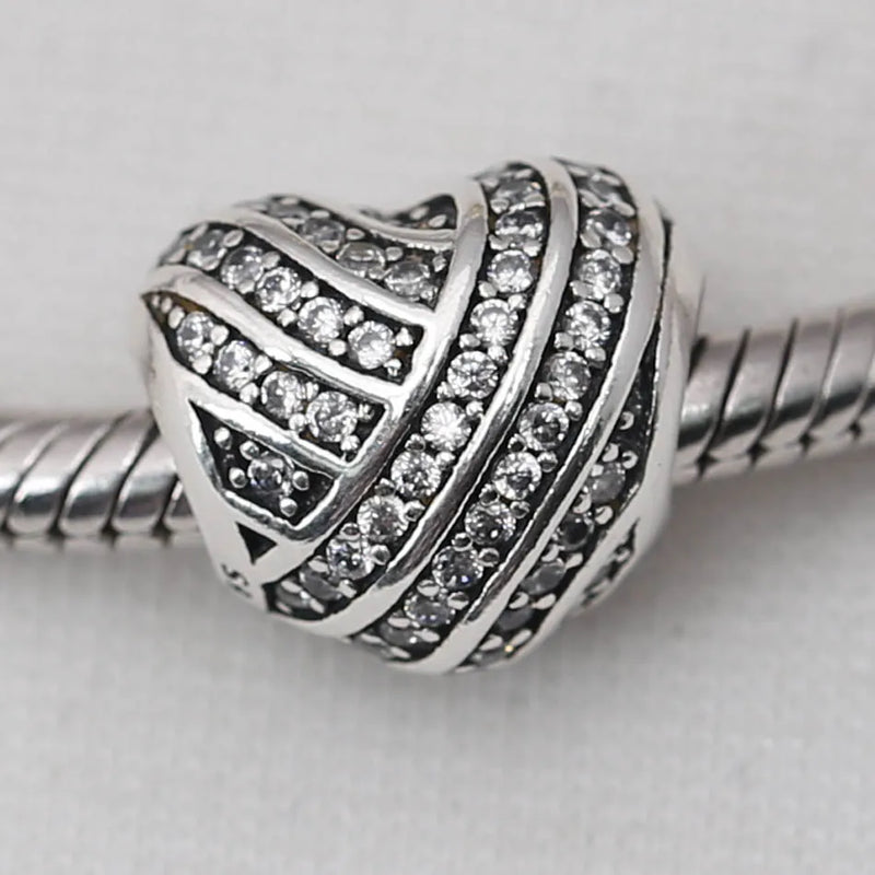 S925 Love Lines Charm Bracelet Bangle Clear CZ Girl Gift