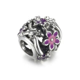 S925 Silver Purple Daisies Charm for Bracelet Bangle