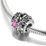 S925 Silver Purple Daisies Charm for Bracelet Bangle