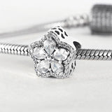 S925 Silver Bead Pave Star Charm for Bracelet Clear CZ