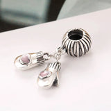 S925 Silver Pink Enamel Heart Winter Mittens Charm for Bracelet