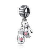 S925 Silver Pink Enamel Heart Winter Mittens Charm for Bracelet