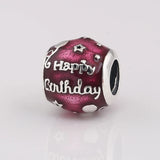 S925 Silver Bead DIY Jewelry Red Happy Birthday Charm for Lady Bracelet