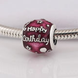 S925 Silver Bead DIY Jewelry Red Happy Birthday Charm for Lady Bracelet