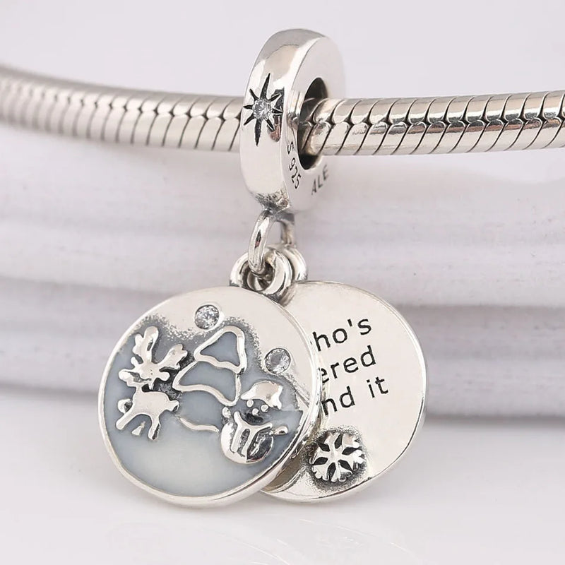 S925 Silver Enamel Christmas Pendant Charm with Crystal