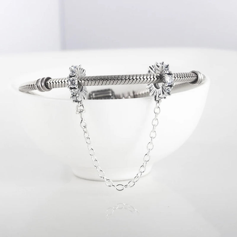 S925 Silver Bead Women Bracelet Bangle Clear Charm DIY Jewelry