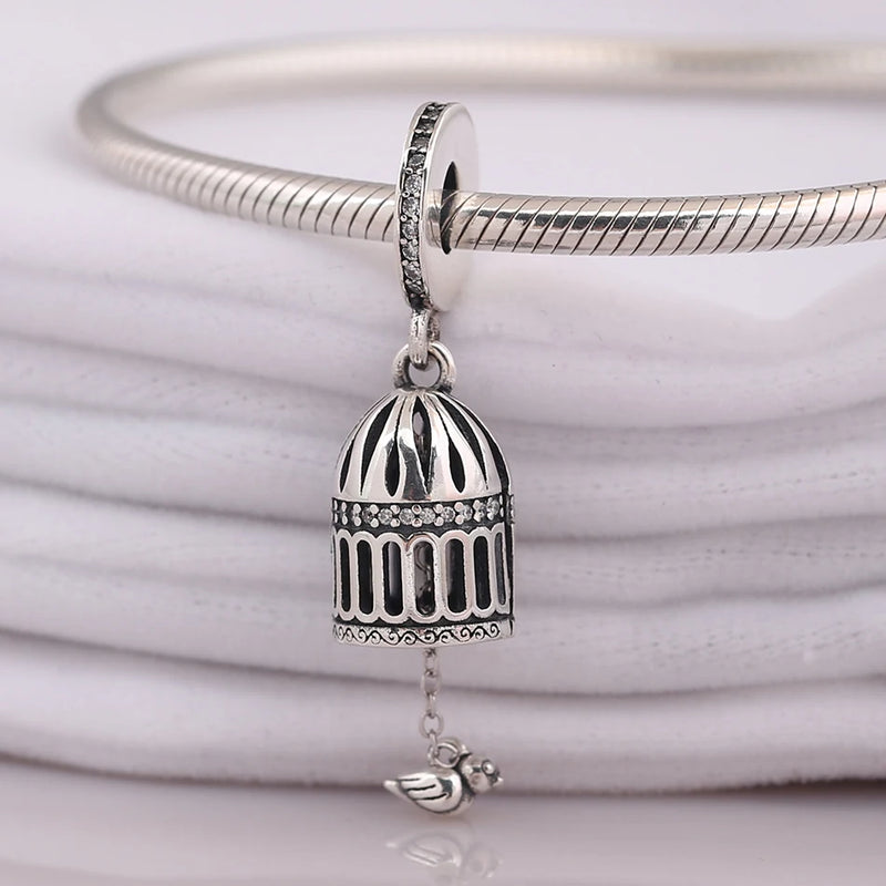 S925 Silver Bird Crystal Pendant Charm for Women Bracelet Bangle