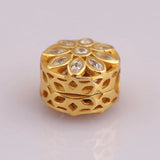 S925 Silver Bead Golden Opulent Flower With Crystal Clip Stopper Charm