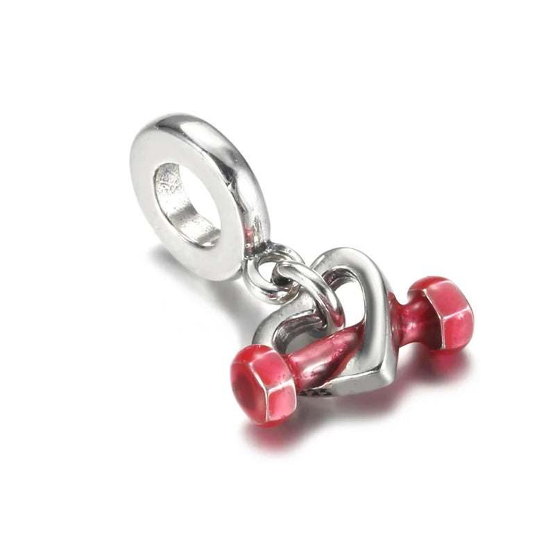 S925 Silver Heart Dumbbell Pendant Charm for Women Bracelet DIY