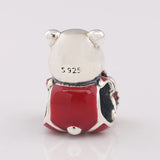 S925 Silver Red Enamel Christmas Bear Charm for Bracelet