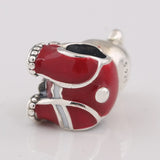 S925 Silver Red Enamel Christmas Bear Charm for Bracelet
