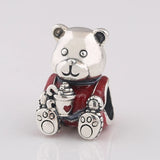 S925 Silver Red Enamel Christmas Bear Charm for Bracelet