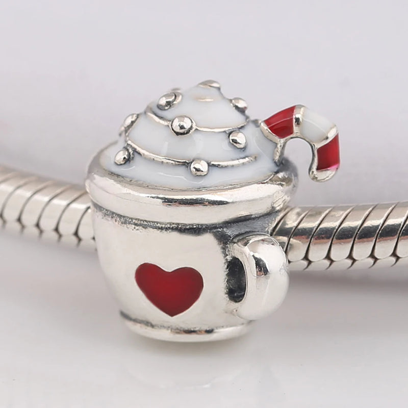 S925 Silver Red Enamel Cocoa Charm for Bracelet Bangle