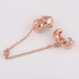 S925 Silver Bead Rose Embossed Hearts Crystal Charm