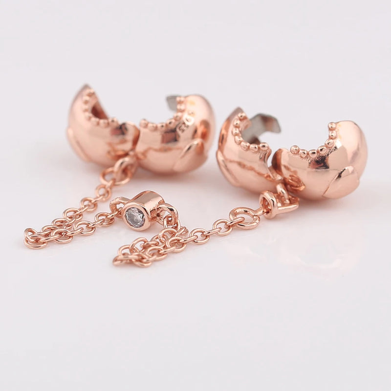 S925 Silver Bead Rose Embossed Hearts Crystal Charm