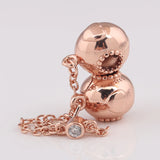 S925 Silver Bead Rose Embossed Hearts Crystal Charm